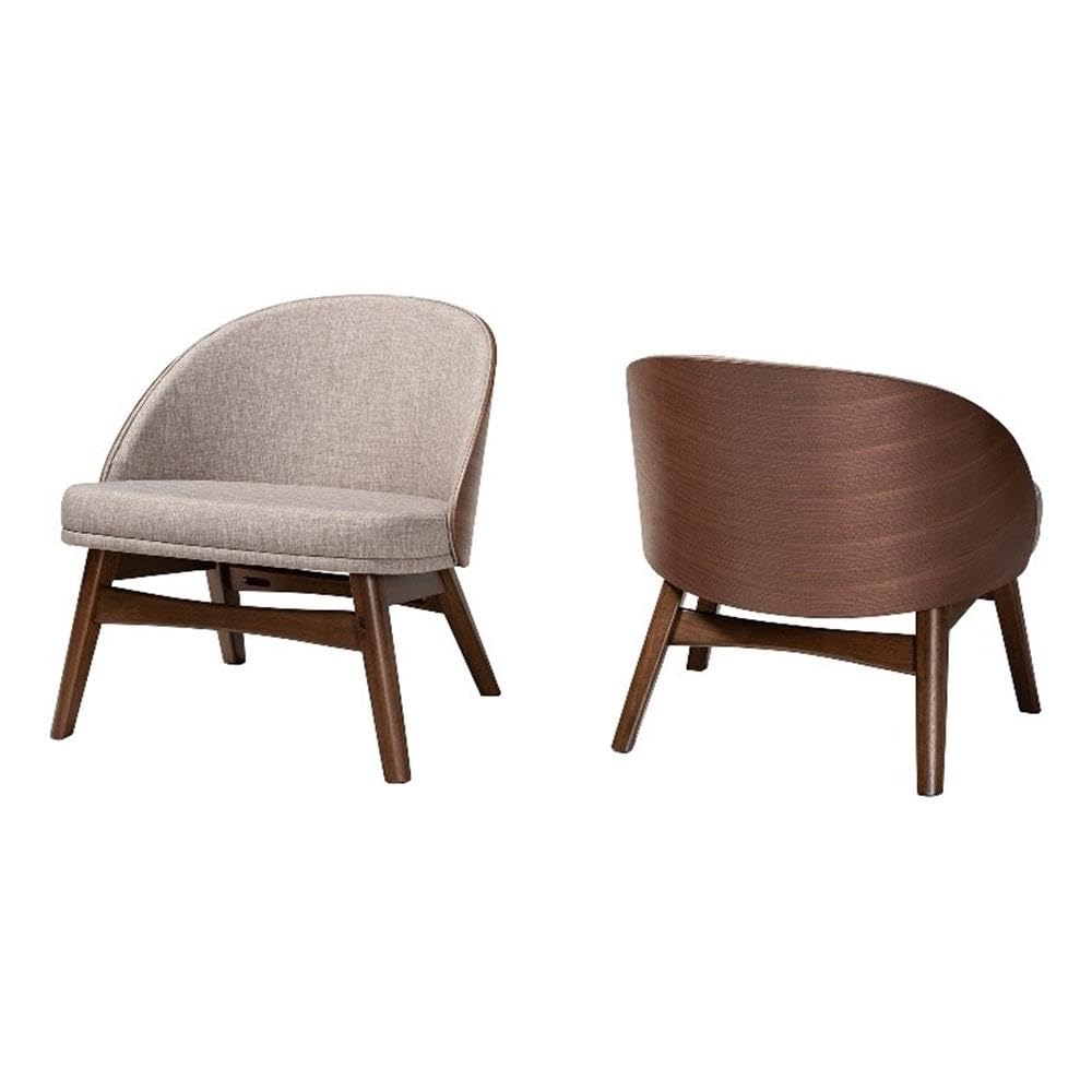 Baxton Studio Lovella Mid-Century Modern Grey Fabric And Walnut Brown Finished Wood 2-Piece Accent Chair Set